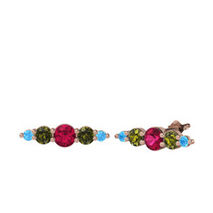 Rodolit garnet, peridot ve akuamarin 14 ayar rose altın küpe