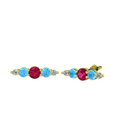 Minimal Atzi Küpe - Rodolit garnet, akuamarin ve swarovski 8 ayar altın küpe #1f1ku2m