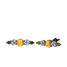Minimal Atzi Küpe - Sitrin, swarovski ve peridot 925 ayar siyah rodyum kaplama gümüş küpe #1fq5p8d