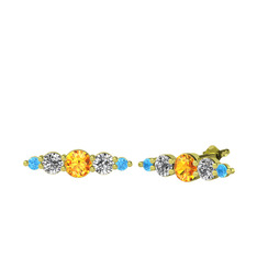Minimal Atzi Küpe - Sitrin, swarovski ve akuamarin 8 ayar altın küpe #1fvfjwo