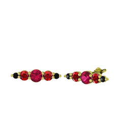 Minimal Atzi Küpe - Rodolit garnet, garnet ve siyah zirkon 925 ayar altın kaplama gümüş küpe #1g2sqva