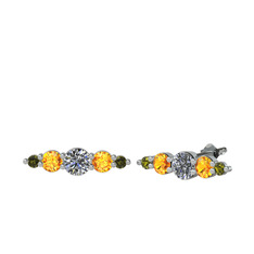 Minimal Atzi Küpe - Swarovski, sitrin ve peridot 8 ayar beyaz altın küpe #1gcr7dm