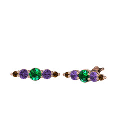 Minimal Atzi Küpe - Yeşil kuvars, ametist ve dumanlı kuvars 8 ayar rose altın küpe #1gdk6ii