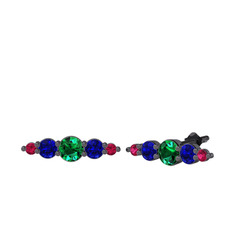 Yeşil kuvars, lab safir ve rodolit garnet 925 ayar siyah rodyum kaplama gümüş küpe