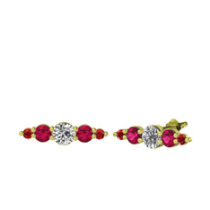 Beyaz zirkon, rodolit garnet ve garnet 14 ayar altın küpe