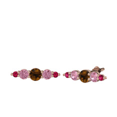 Dumanlı kuvars, pembe kuvars ve rodolit garnet 8 ayar rose altın küpe