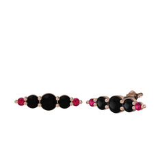 Minimal Atzi Küpe - Siyah zirkon ve rodolit garnet 14 ayar rose altın küpe #1h6suqh
