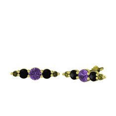 Minimal Atzi Küpe - Ametist, siyah zirkon ve peridot 8 ayar altın küpe #1ha9mnl