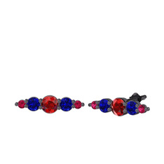 Garnet, lab safir ve rodolit garnet 925 ayar siyah rodyum kaplama gümüş küpe