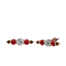 Beyaz zirkon, garnet ve dumanlı kuvars 8 ayar rose altın küpe