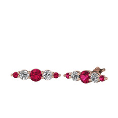 Minimal Atzi Küpe - Rodolit garnet ve beyaz zirkon 18 ayar rose altın küpe #1huk4z8