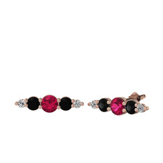 Minimal Atzi Küpe - Rodolit garnet, siyah zirkon ve swarovski 925 ayar rose altın kaplama gümüş küpe #1hxrnm8
