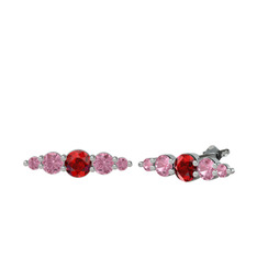 Minimal Atzi Küpe - Garnet ve pembe kuvars 8 ayar beyaz altın küpe #1i2w6tm