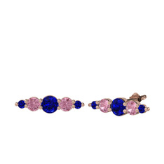 Lab safir ve pembe kuvars 14 ayar rose altın küpe