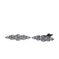 Minimal Atzi Küpe - Swarovski, pırlanta ve beyaz zirkon 925 ayar siyah rodyum kaplama gümüş küpe (0.12 karat) #1i6963y