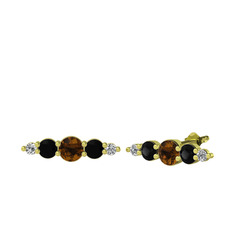 Minimal Atzi Küpe - Dumanlı kuvars, siyah zirkon ve swarovski 14 ayar altın küpe #1icyp7v