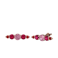 Pembe kuvars, rodolit garnet ve garnet 8 ayar rose altın küpe