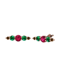 Rodolit garnet, yeşil kuvars ve dumanlı kuvars 14 ayar rose altın küpe