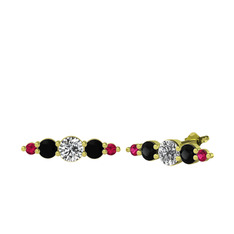Minimal Atzi Küpe - Beyaz zirkon, siyah zirkon ve rodolit garnet 18 ayar altın küpe #1j58vjj