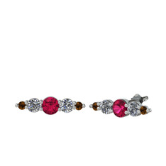 Minimal Atzi Küpe - Rodolit garnet, pırlanta ve dumanlı kuvars 8 ayar beyaz altın küpe (0.12 karat) #1j8nqwb