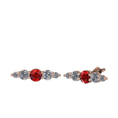 Minimal Atzi Küpe - Garnet ve pırlanta 8 ayar rose altın küpe (0.15 karat) #1jc4g58