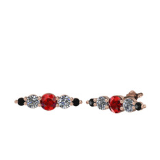 Minimal Atzi Küpe - Garnet, pırlanta ve siyah zirkon 18 ayar rose altın küpe (0.12 karat) #1jctwi8