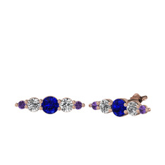 Minimal Atzi Küpe - Lab safir, swarovski ve ametist 8 ayar rose altın küpe #1jey05b