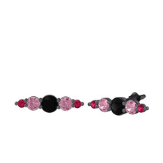Siyah zirkon, pembe kuvars ve rodolit garnet 925 ayar siyah rodyum kaplama gümüş küpe