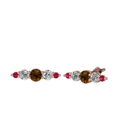 Minimal Atzi Küpe - Dumanlı kuvars, beyaz zirkon ve rodolit garnet 925 ayar rose altın kaplama gümüş küpe #1jt2tfn