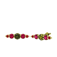 Minimal Atzi Küpe - Peridot, rodolit garnet ve garnet 8 ayar altın küpe #1k028fq