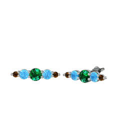 Minimal Atzi Küpe - Yeşil kuvars, akuamarin ve dumanlı kuvars 8 ayar beyaz altın küpe #1k6cymx