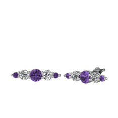 Ametist ve swarovski 14 ayar beyaz altın küpe