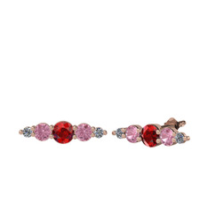 Minimal Atzi Küpe - Garnet, pembe kuvars ve pırlanta 8 ayar rose altın küpe (0.03 karat) #1k97tjo
