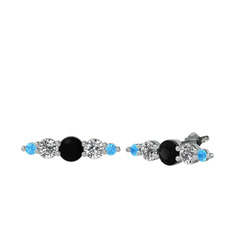 Minimal Atzi Küpe - Siyah zirkon, swarovski ve akuamarin 8 ayar beyaz altın küpe #1kkvngz