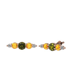 Peridot, sitrin ve beyaz zirkon 18 ayar rose altın küpe