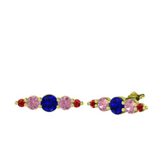 Minimal Atzi Küpe - Lab safir, pembe kuvars ve garnet 14 ayar altın küpe #1krobfg