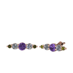 Minimal Atzi Küpe - Ametist, pırlanta ve peridot 14 ayar rose altın küpe (0.12 karat) #1kwwdpu