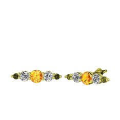 Minimal Atzi Küpe - Sitrin, swarovski ve peridot 8 ayar altın küpe #1kztuuj