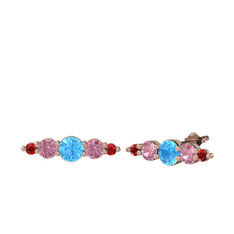Minimal Atzi Küpe - Akuamarin, pembe kuvars ve garnet 14 ayar rose altın küpe #1l4nnah