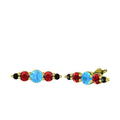 Akuamarin, garnet ve siyah zirkon 18 ayar altın küpe
