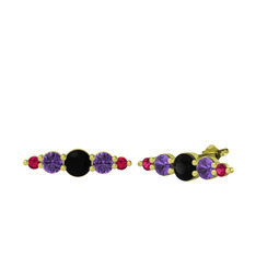 Siyah zirkon, ametist ve rodolit garnet 14 ayar altın küpe