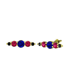 Lab safir, rodolit garnet ve siyah zirkon 14 ayar altın küpe