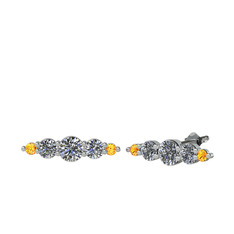 Minimal Atzi Küpe - Pırlanta ve sitrin 18 ayar beyaz altın küpe (0.44 karat) #1lm9q8l