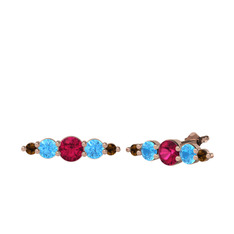 Minimal Atzi Küpe - Rodolit garnet, akuamarin ve dumanlı kuvars 14 ayar rose altın küpe #1lphaq1