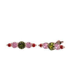 Minimal Atzi Küpe - Peridot, pembe kuvars ve garnet 14 ayar rose altın küpe #1lpyd9o