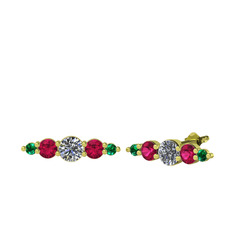 Minimal Atzi Küpe - Swarovski, rodolit garnet ve yeşil kuvars 14 ayar altın küpe #1lrinuy