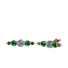 Minimal Atzi Küpe - Swarovski, yeşil kuvars ve peridot 8 ayar rose altın küpe #1lyihzn