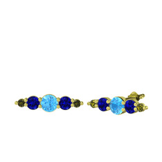 Akuamarin, lab safir ve peridot 14 ayar altın küpe