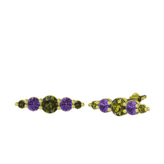 Minimal Atzi Küpe - Peridot ve ametist 8 ayar altın küpe #1m306ei