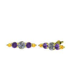 Swarovski, ametist ve sitrin 8 ayar altın küpe